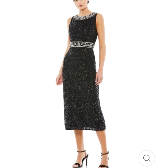 Mac Duggal Embellished Sleeveless Midi Dress Size 14 Black Plus size.14